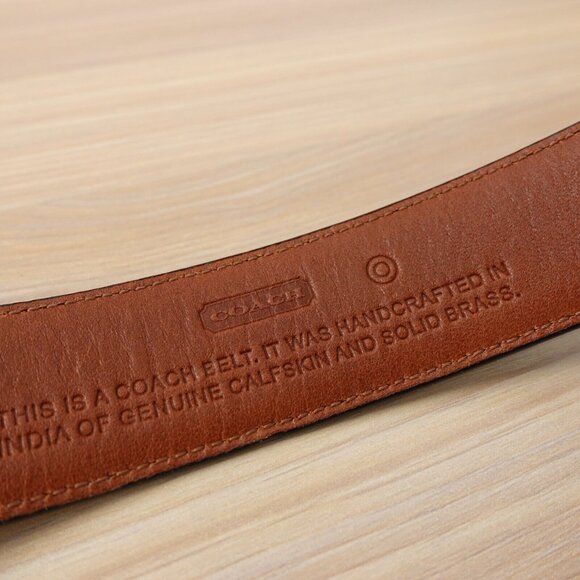 COACH Belt Mens 36 90 Black Leather Italian Dress Formal Work Solid Brass Medium - Picture 5 of 12